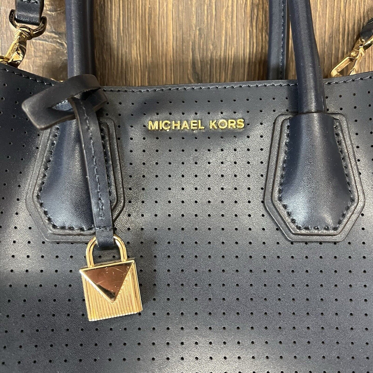 Michael Kors Mercer Perforated Leather Crossbody Bag-Navy