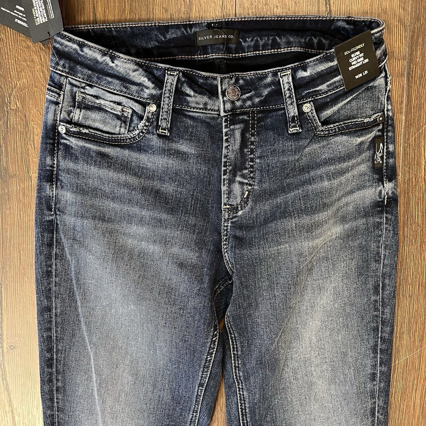 Silver Jeans Elyse Curvy Fit Mid Rise Straight Leg Jeans SZ 26/2