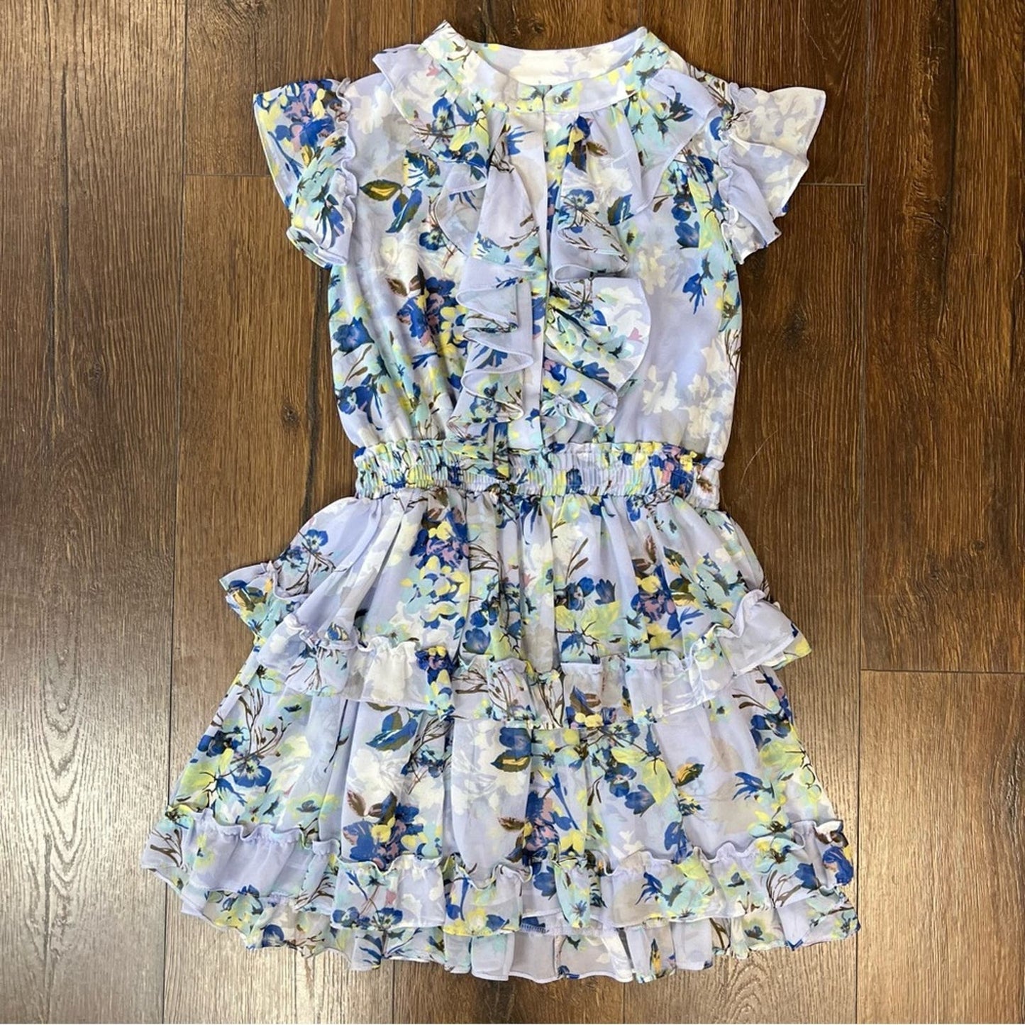 MISA Los Angeles Alona Floral-Print Ruffle Mini Dress SZ XS