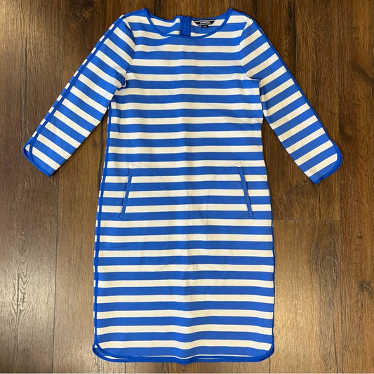 Lands’ End Nautical Stripe PONTE Shift Dress Blue White 3/4 Sleeve SZ 6Tall
