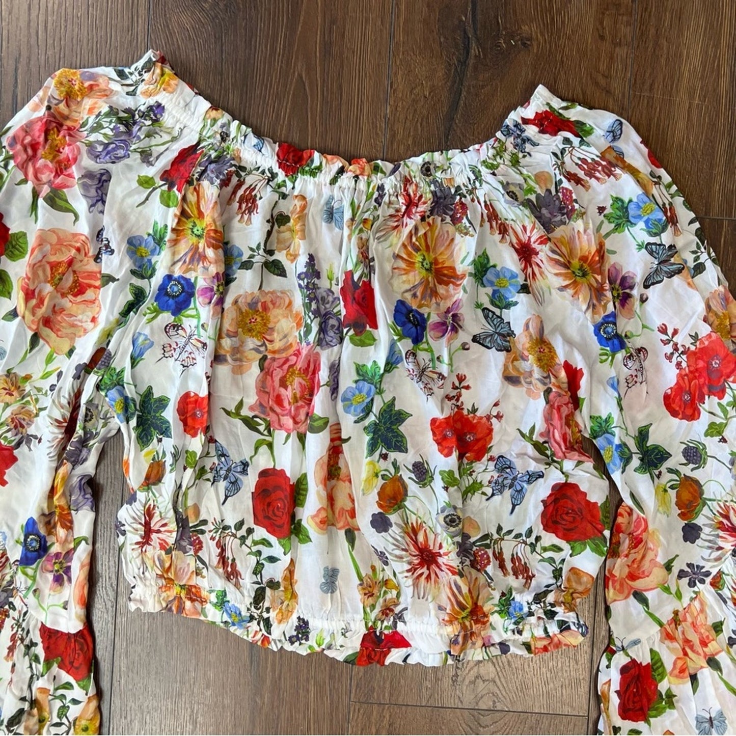 VICI floral flare sleeve crop top SZ LG