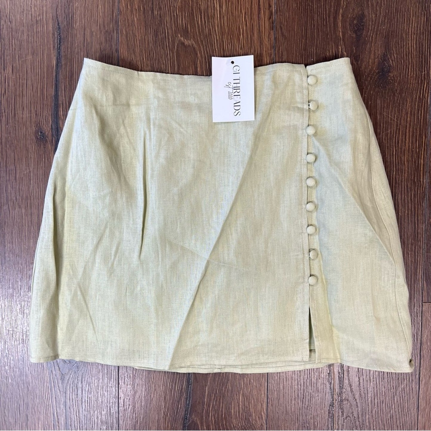 🆕 Et Clet Button Detail Linen Mini Skirt in tea green SZ SM