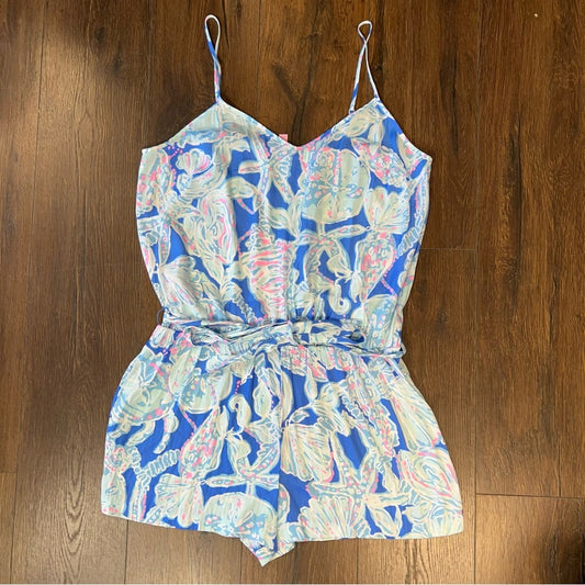 Lilly Pulitzer Deanna Romper in bay blue Into the deep SZ XL