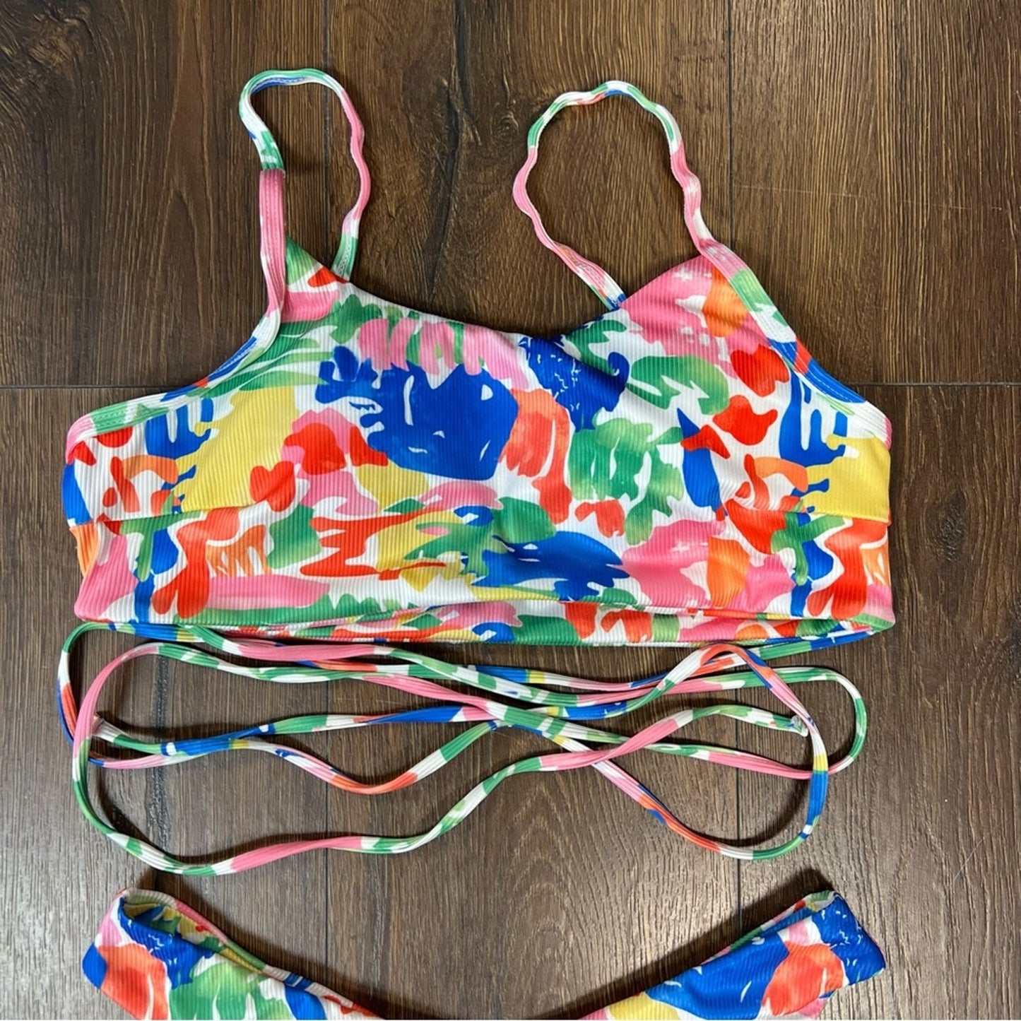 ZAFUL Tie Dye Floss Criss Cross High Cut Bikini Swimwear - Multi SZ 6