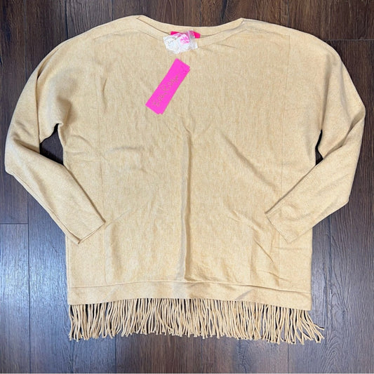 🆕 Lilly Pulitzer Glenda Fringe Pullover Boatneck Sweater Sand Tan SZ MED