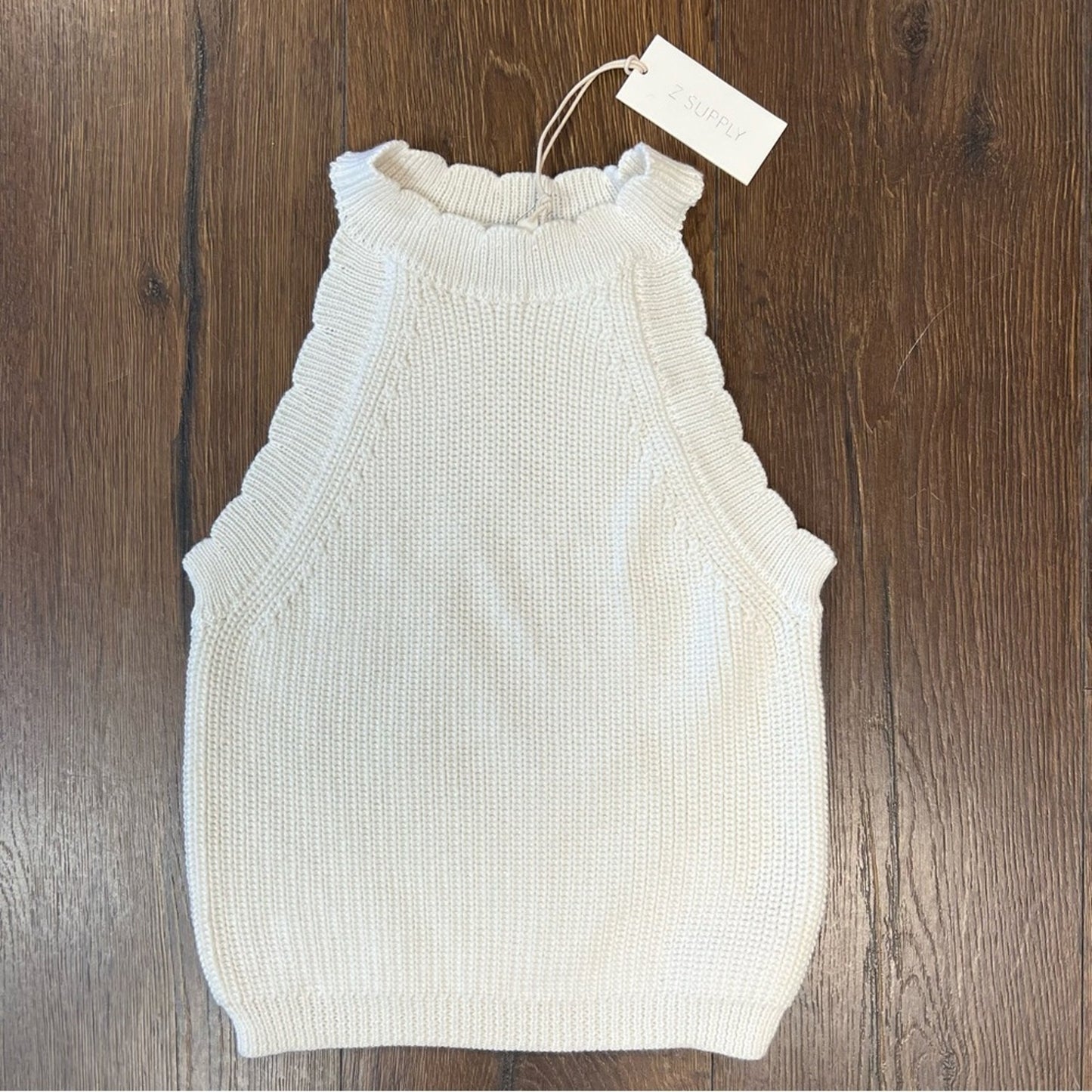 NEW Z Supply Ivory Knit Scalloped‎ sweater Top SZ LG