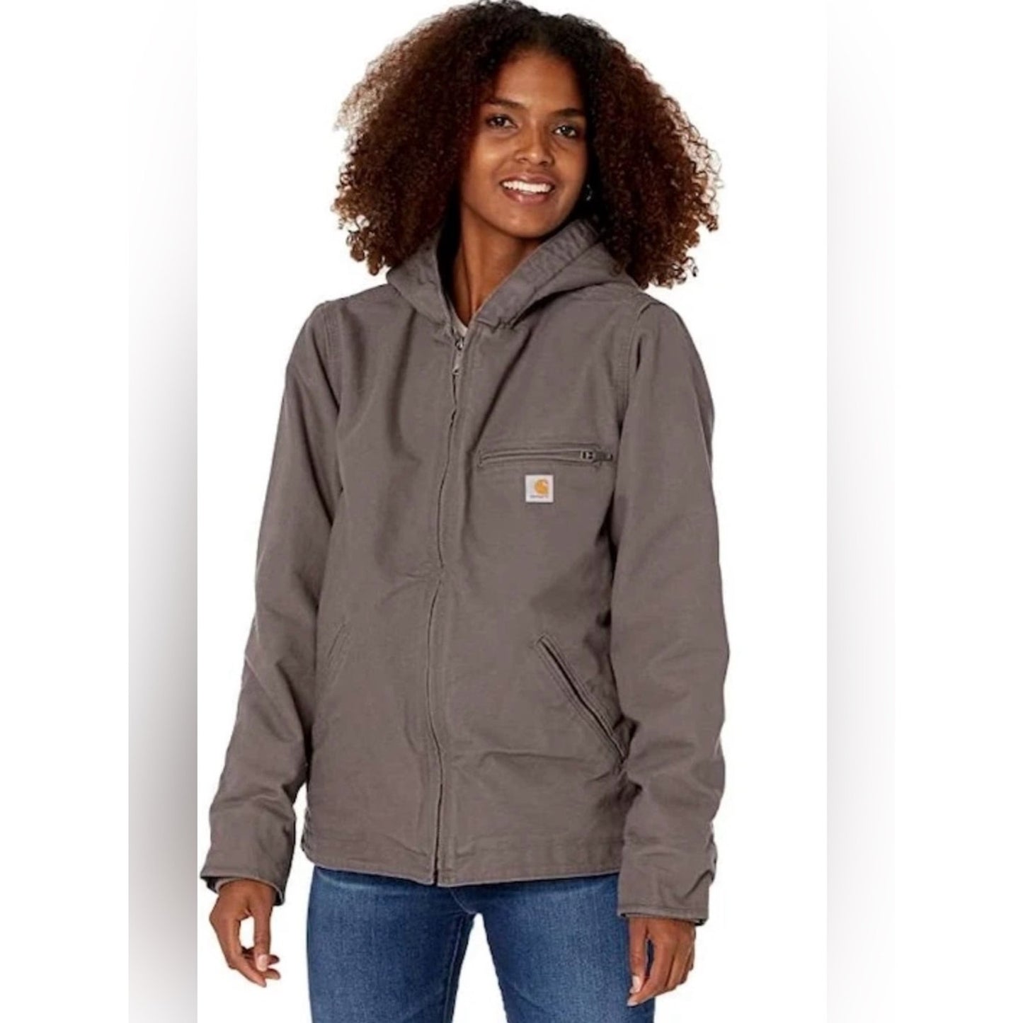 Carhartt Washed Duck Sherpa Lined Hooded Zip Up Jacket SZ MED