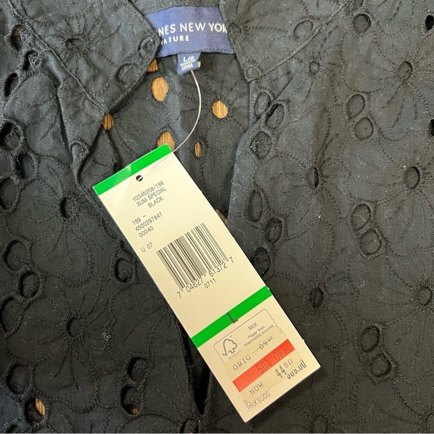 🆕 Jones New York black eyelet blouse SZ LG