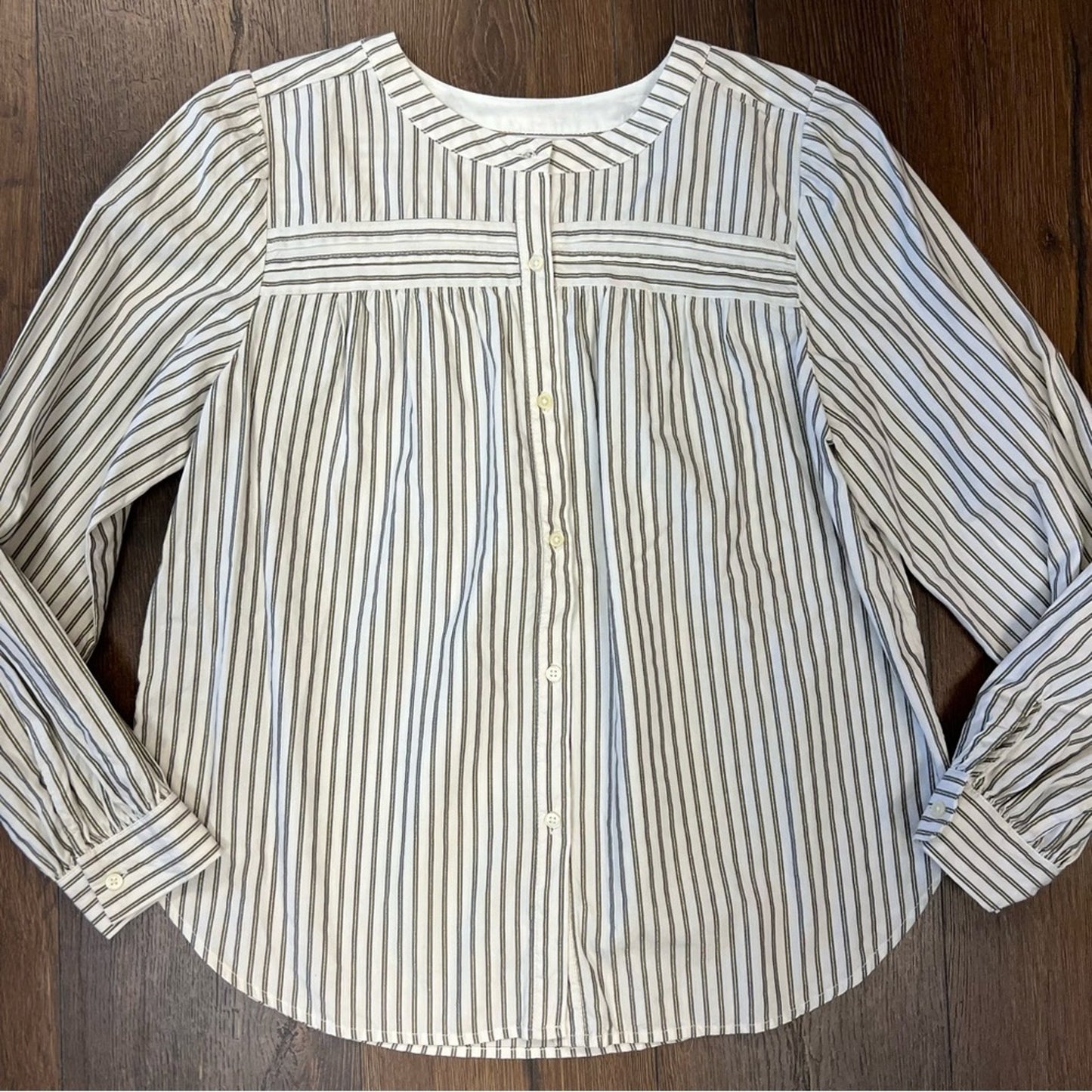 LOFT Shimmer Stripe Pintucked Blouse SZ MED