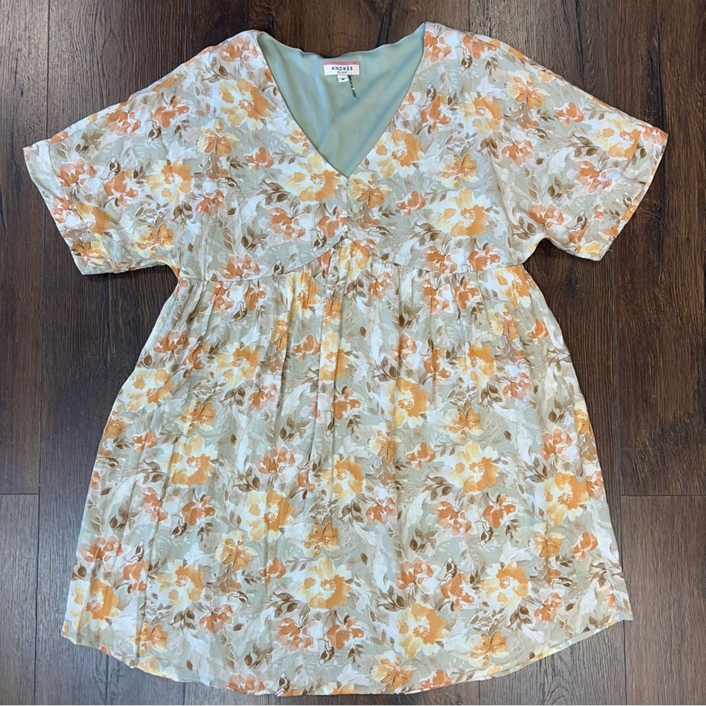 ANDREE Sage Floral Short Sleeve Dress SZ MED