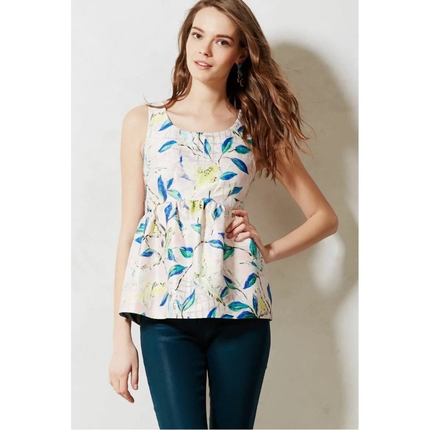 Leifsdottir Brocade Bird Peplum Top (Anthropologie) SZ 14