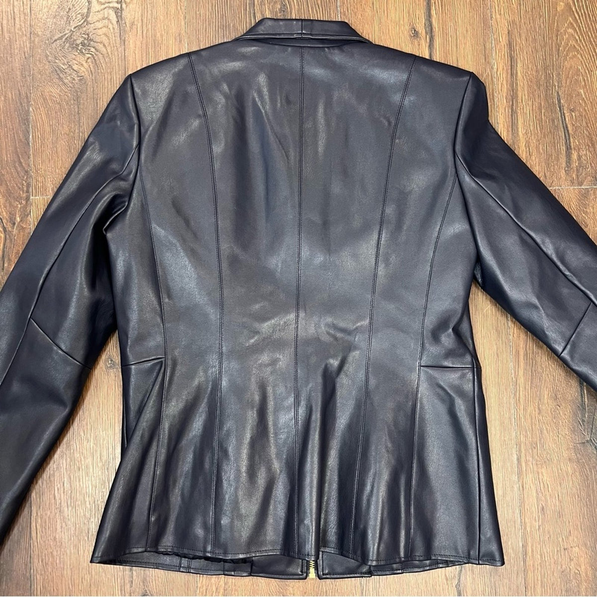 Cole Haan Navy Wing Collar Faux Leather Leather‎ Jacket SZ SM