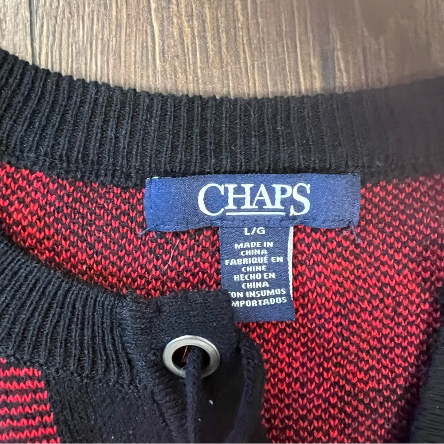 Chaps lace up checkered sweater SZ LG