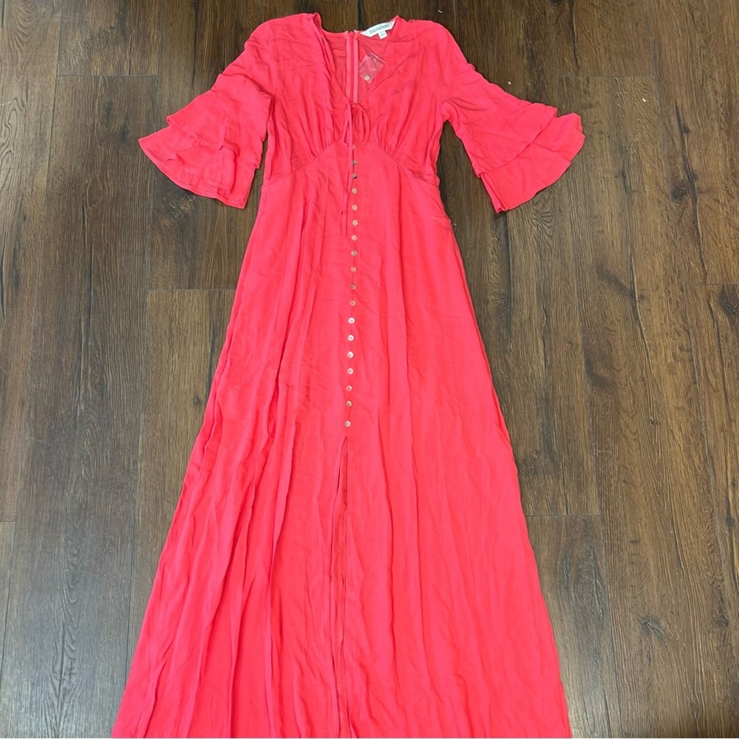 🆕 Davi&Dani coral flare sleeve button front maxi dress SZ SM