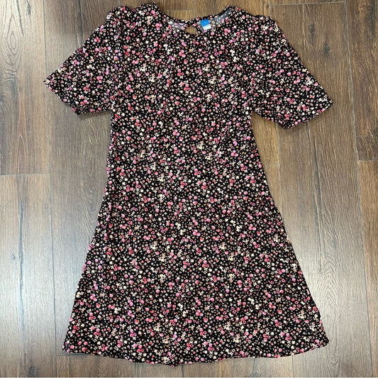 Old navy fit and flare puff sleeve black ditsy floral dress SZ LG