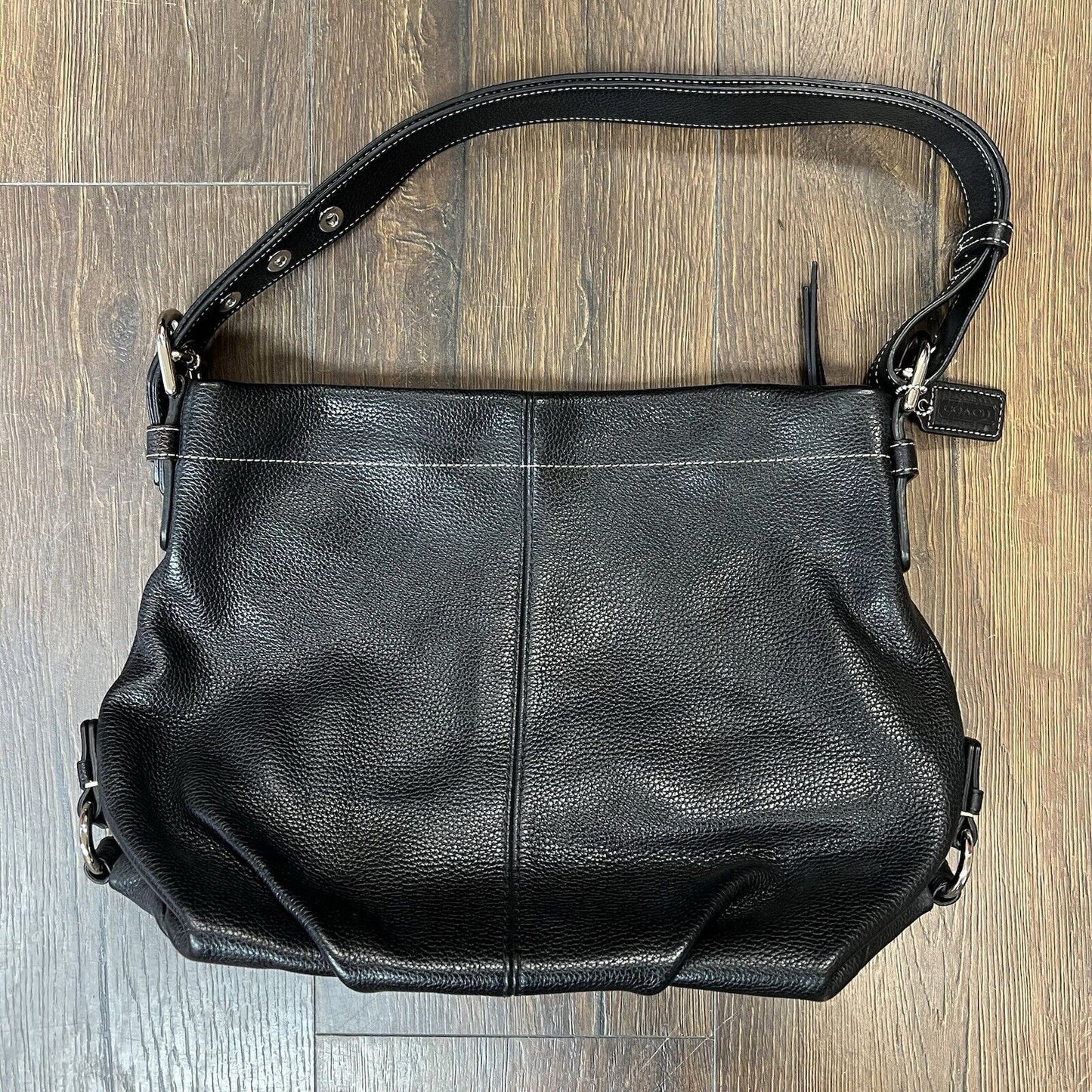 COACH F15064 Pebble Leather Black Shoulder Or Crossbody Bag