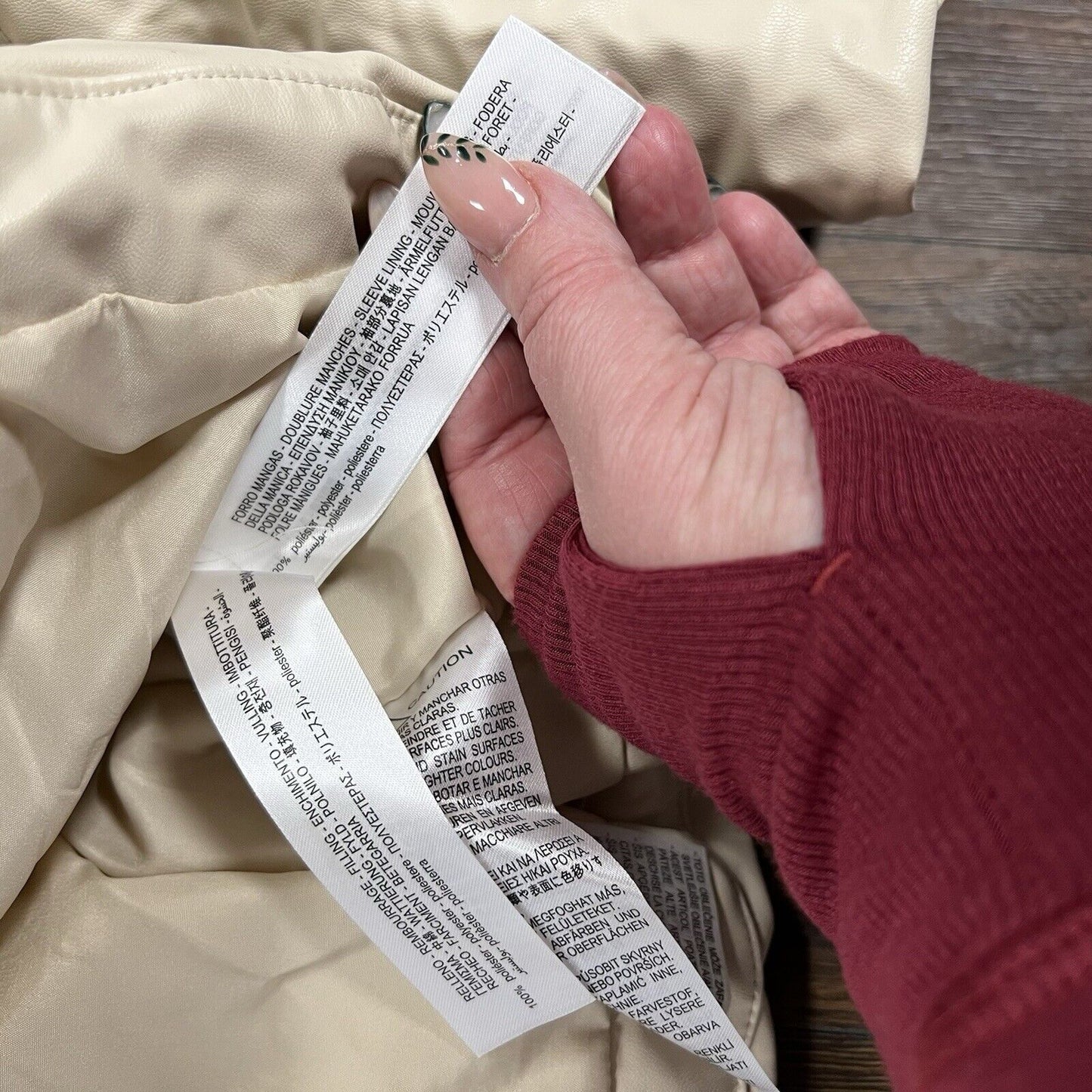Zara Cream faux leather Puffer Jacket Size Med