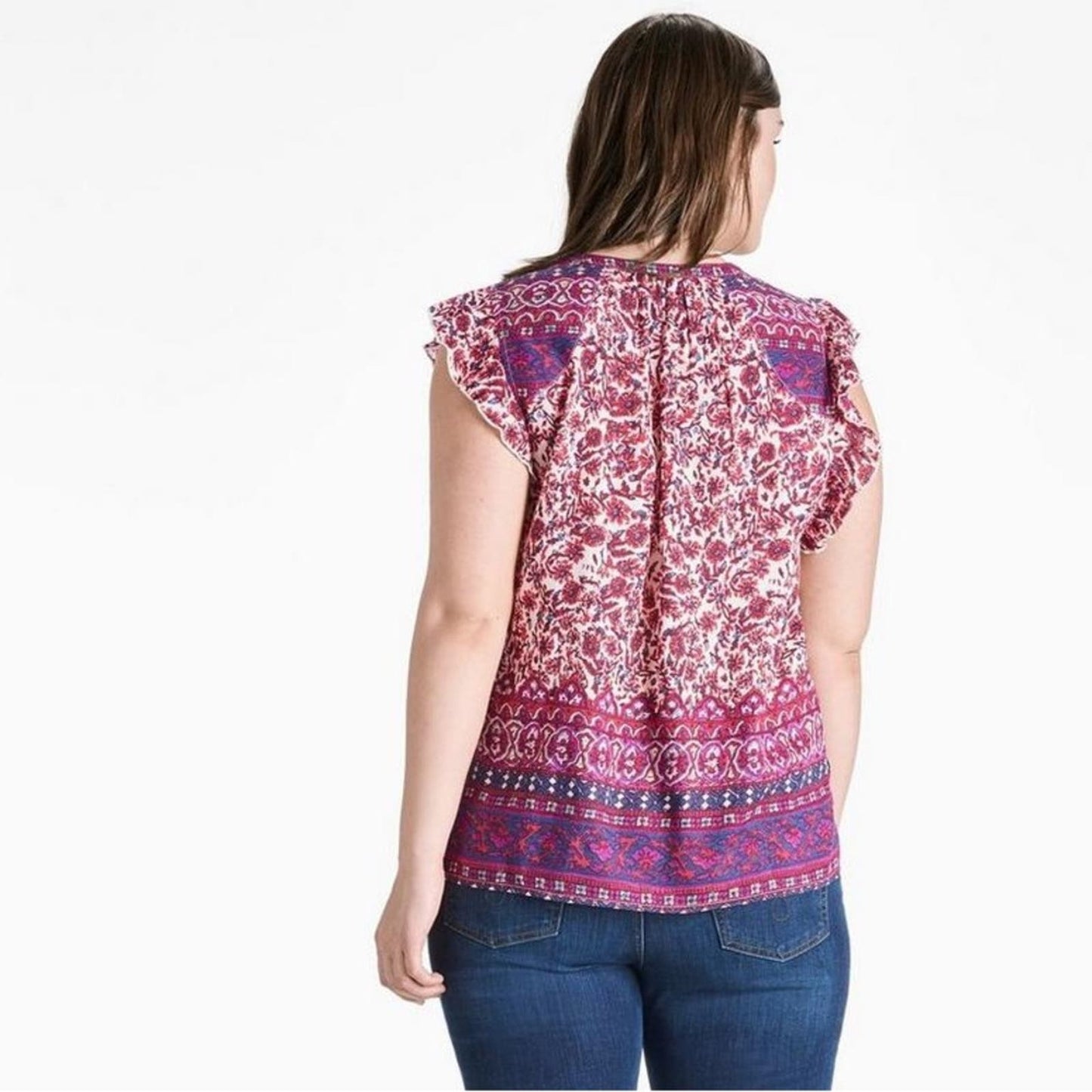 Lucky Brand Flutter Sleeve Top SZ MED