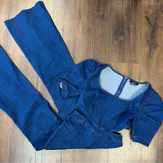 DENIM by jealous tomato denim flare leg pantsuit SZ MED