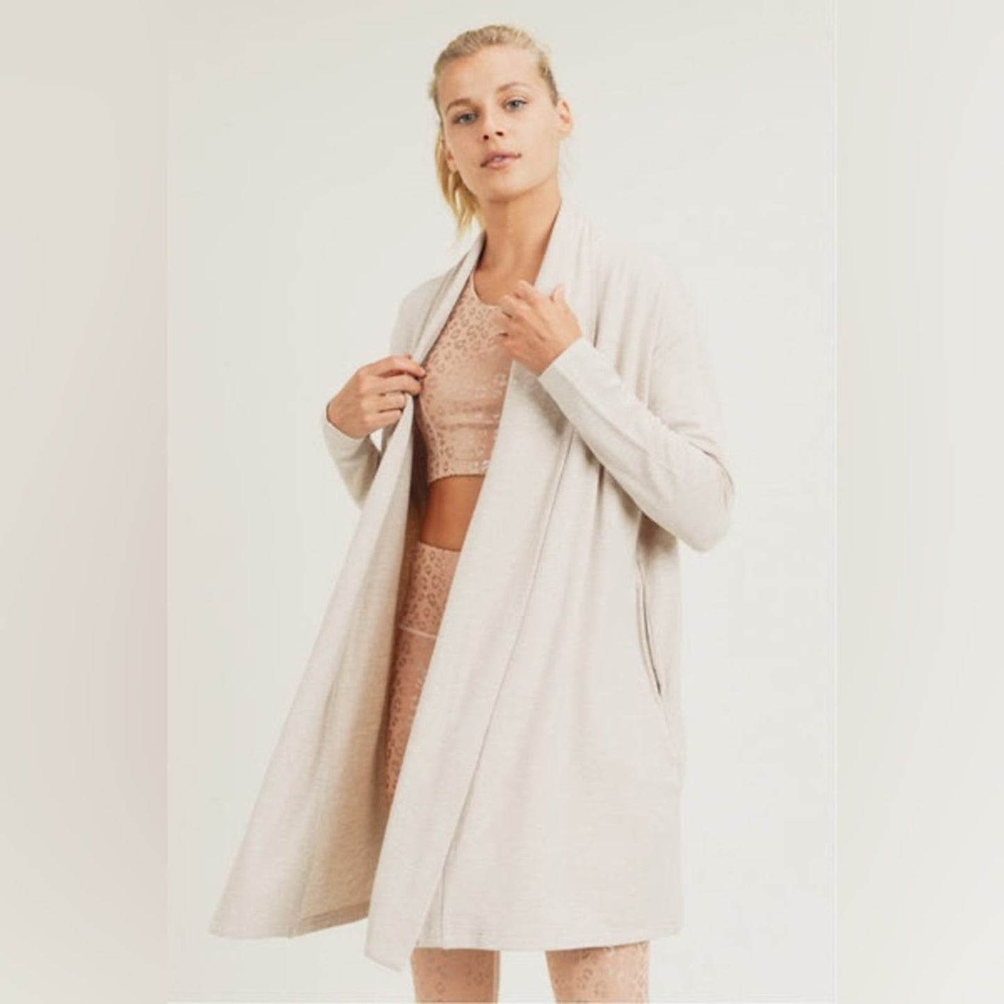 Mono B Longline Open-Front Cardigan with Back Yoke SZ SM