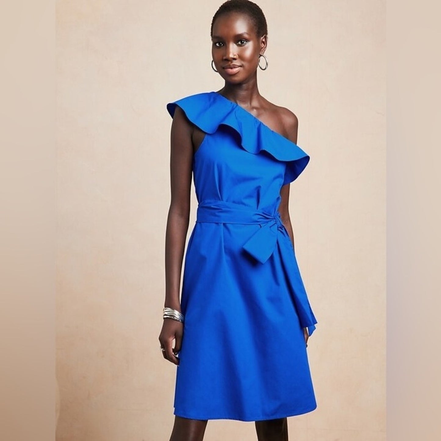 🆕 Banana Republic blue one shoulder ruffle dress SZ SM