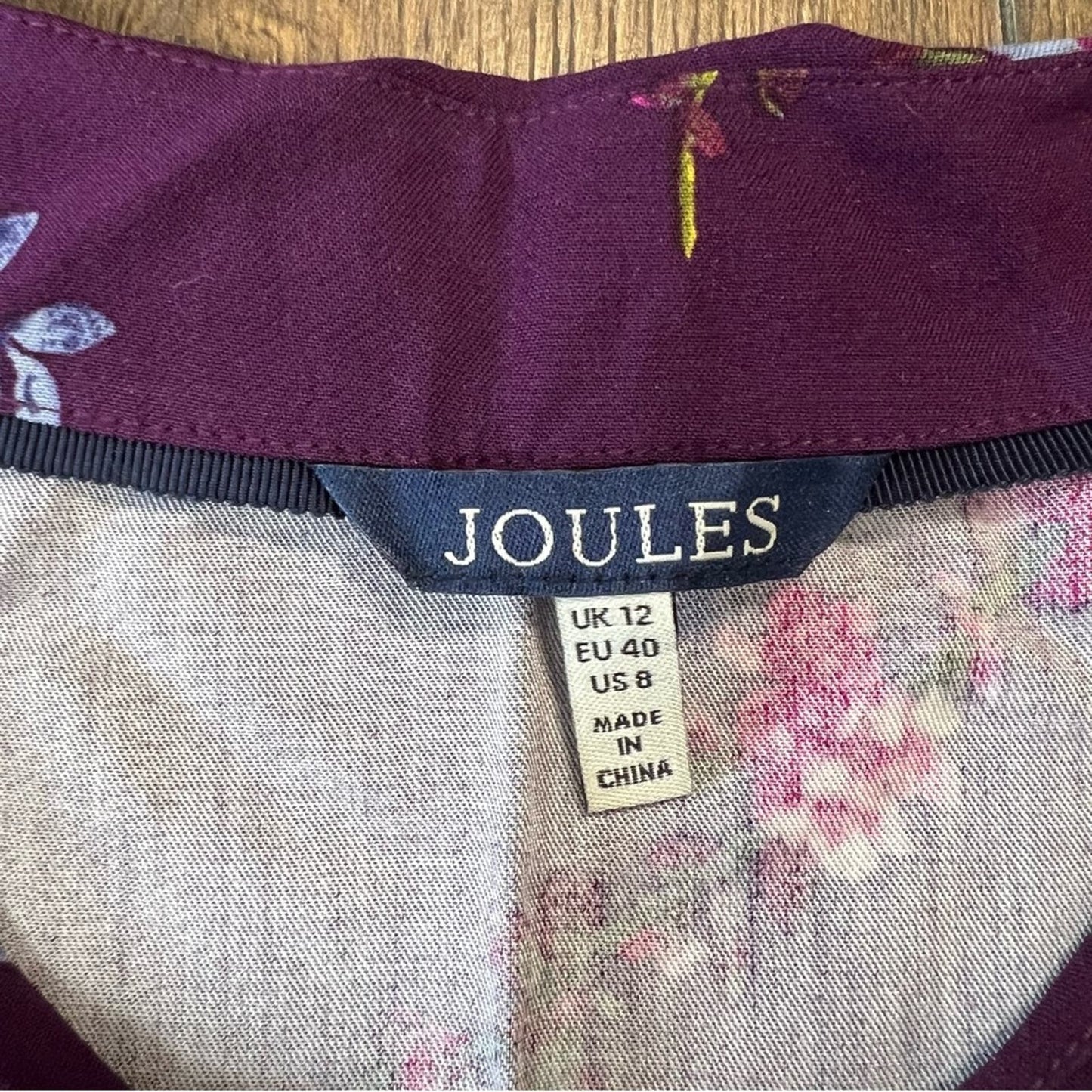 Joules Purple Alison Floral Long Sleeves Midi Dress SZ 8
