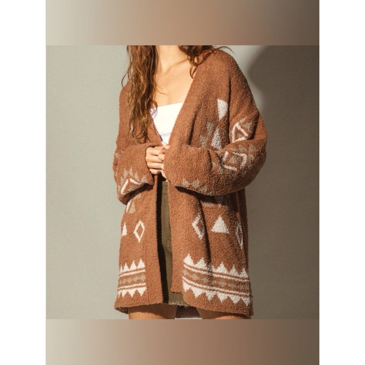 🆕 New In Cloud Geometric Open-Front Cardigan Sweater SZ LG