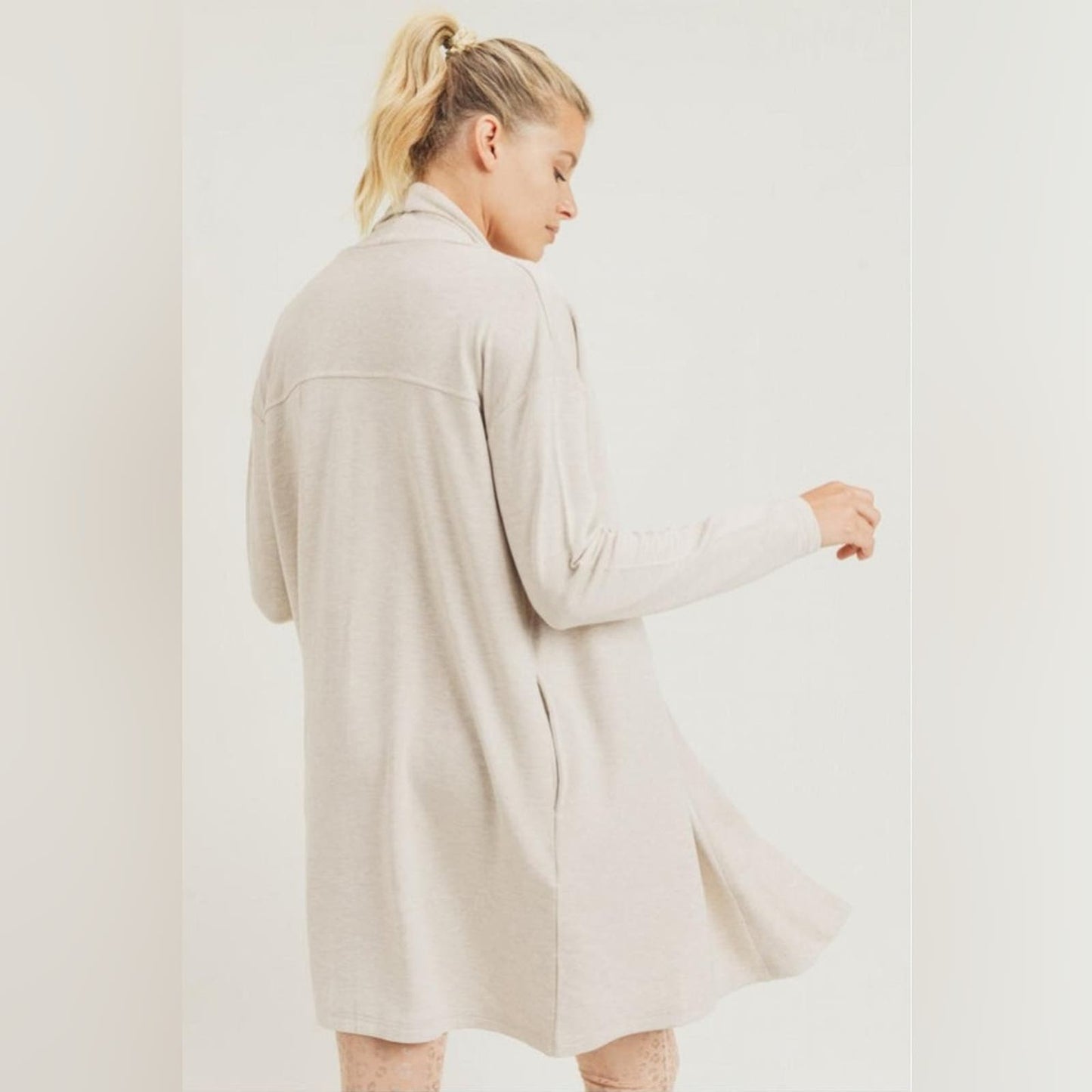 Mono B Longline Open-Front Cardigan with Back Yoke SZ SM