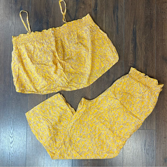 Old Navy yellow floral 2PC set SZ XL TOP/LG TALL BOTTOM