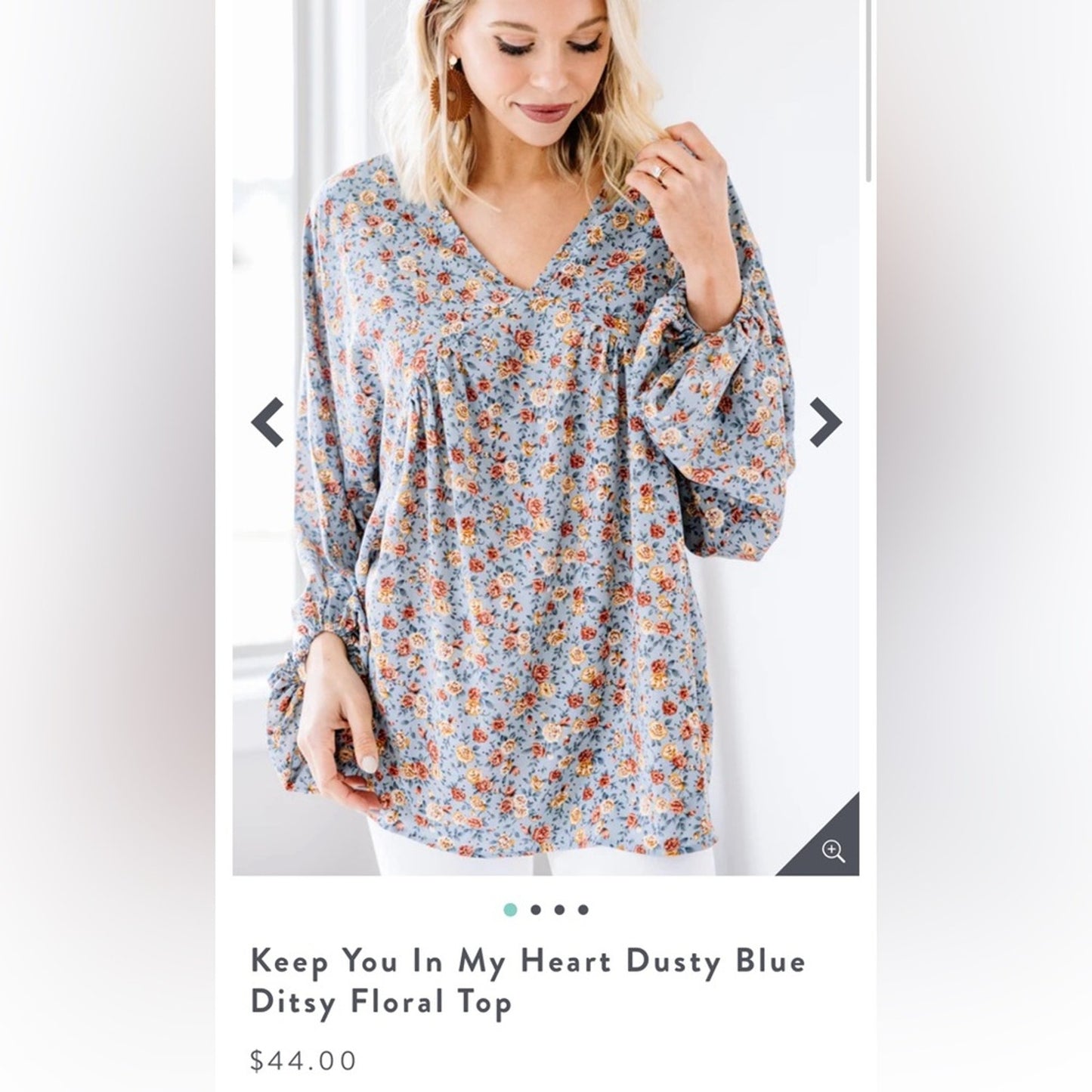 HAYDEN Keep you in my heart, Dusty blue ditzy floral top SZ MED