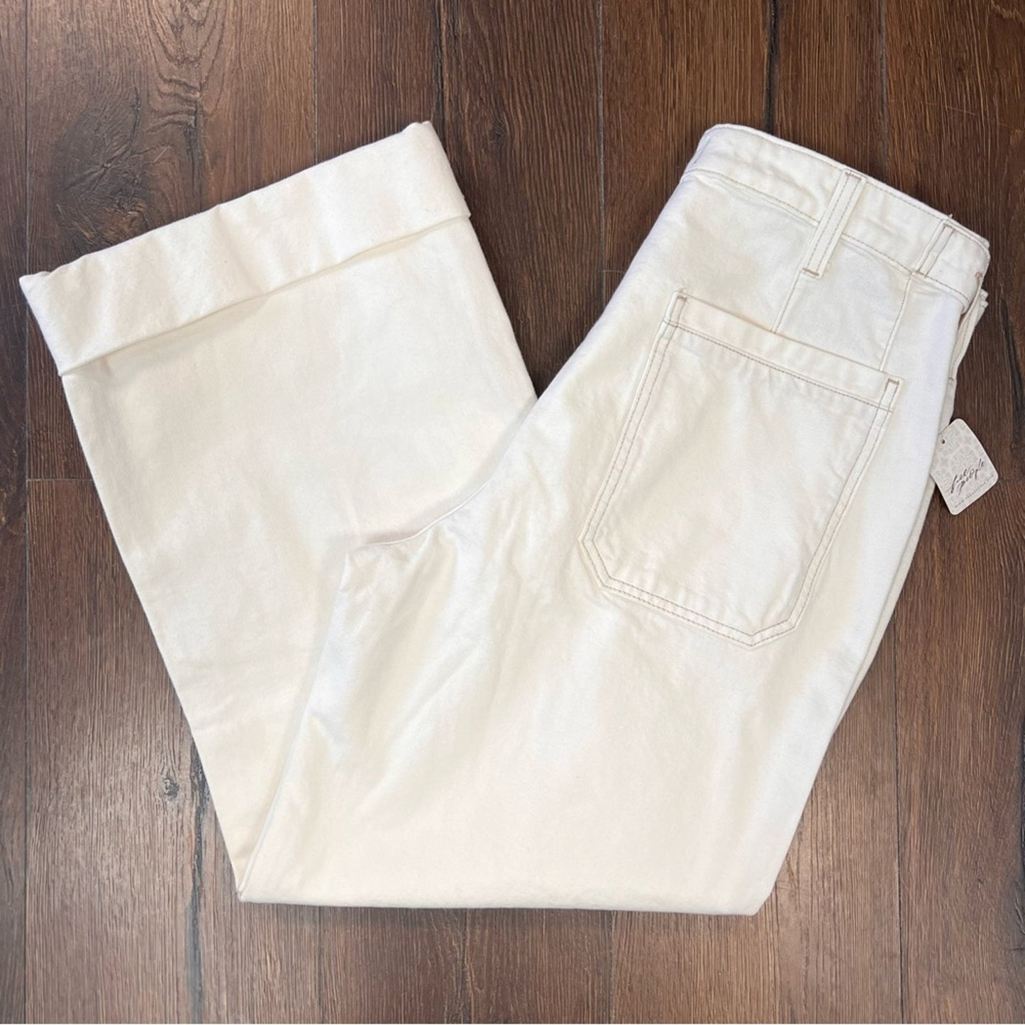 NEW Free People Cream Denim Wide Leg Pants SZ 30
