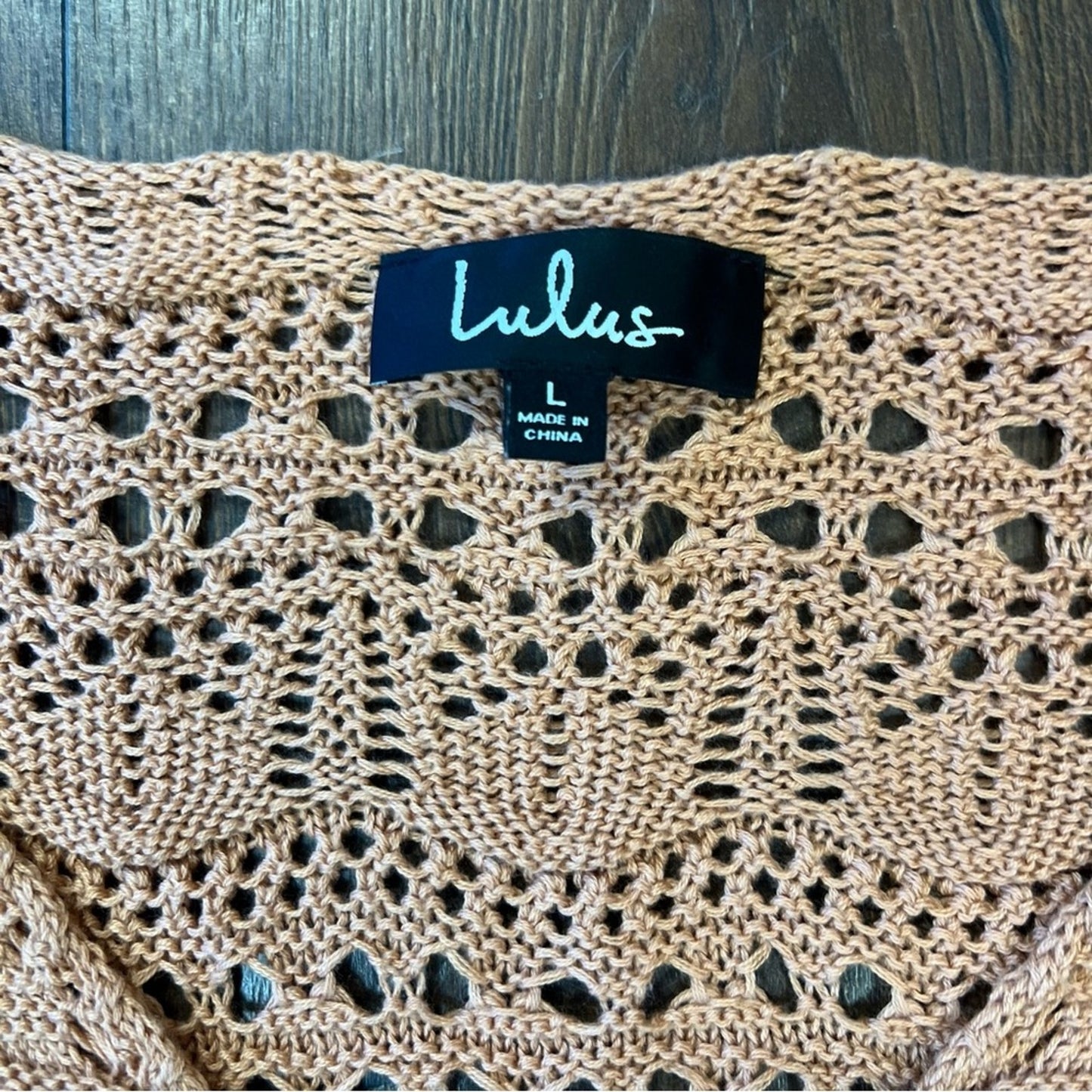 Lulu’s Only Yours Beige Sheer Crochet Ruched Sweater Top SZ LG