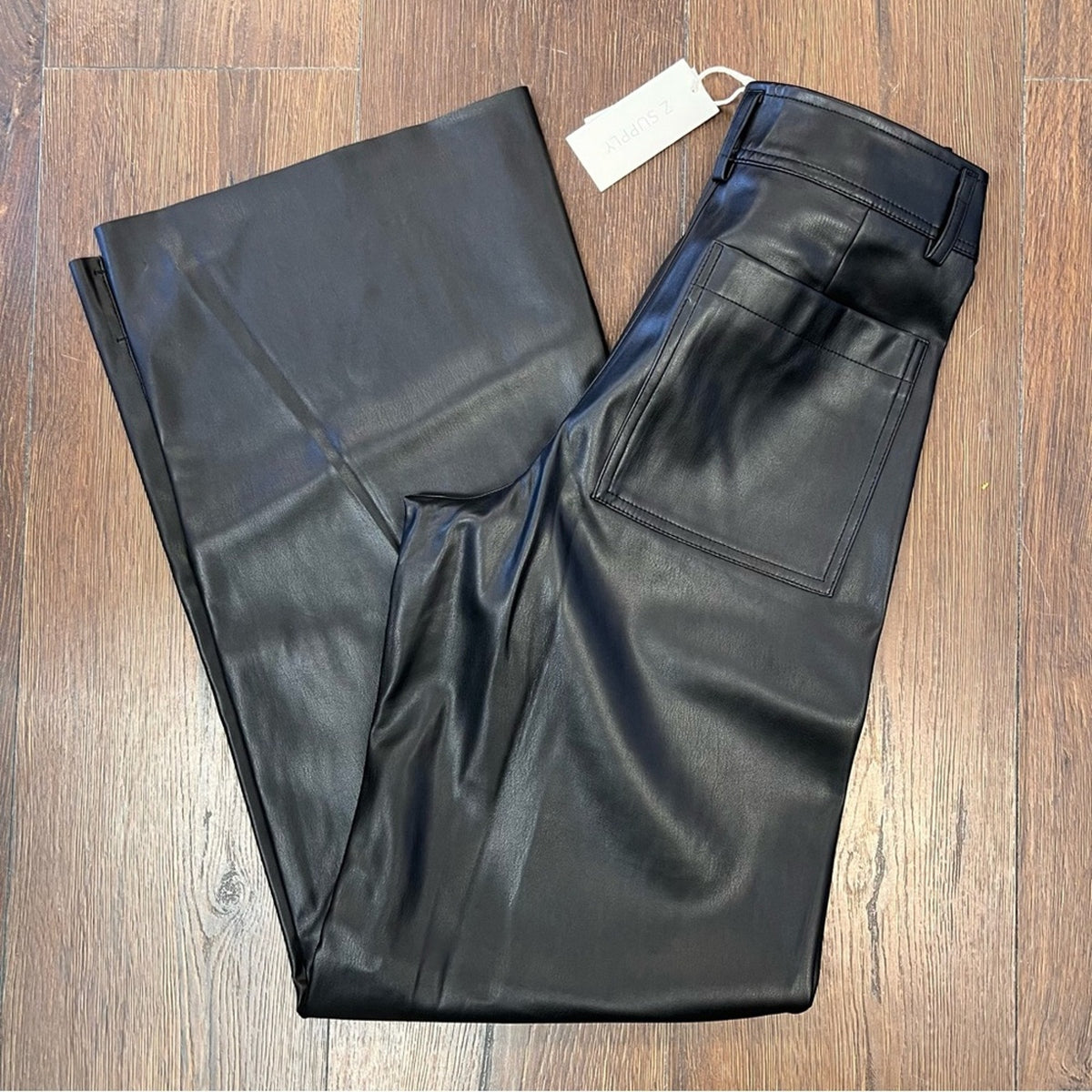 New Z Supply Rilynn Black Faux Leather Wide‎ Leg Pant NWT SZ XS