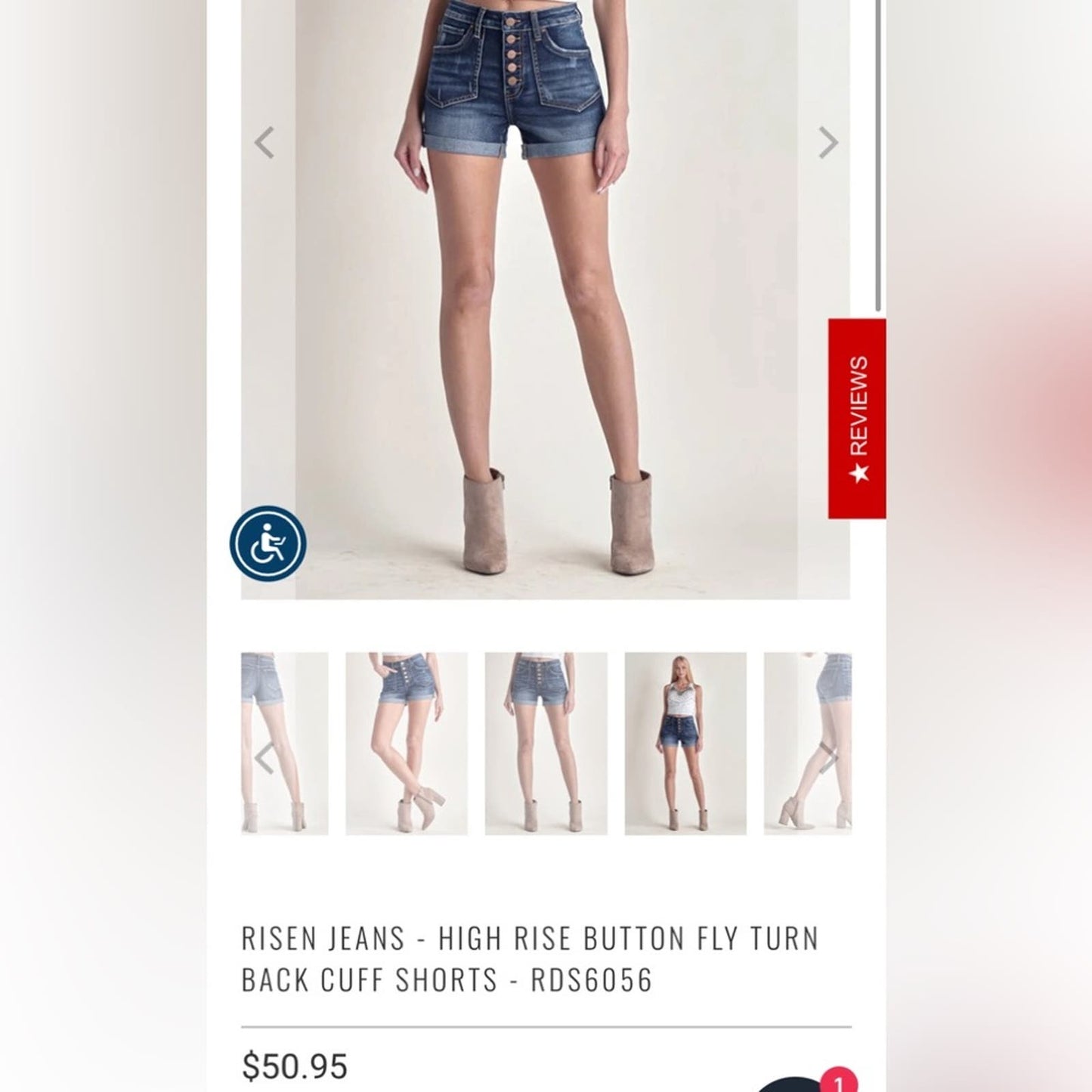 🆕 Risen Jeans high rise button fly turn back Jean shorts SZ SM