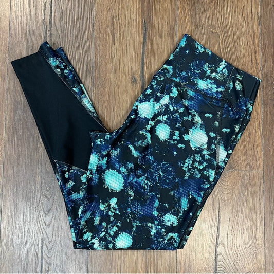 Nike Dri-Fit Teal & Black Abstract Full Length Tights SZ XL