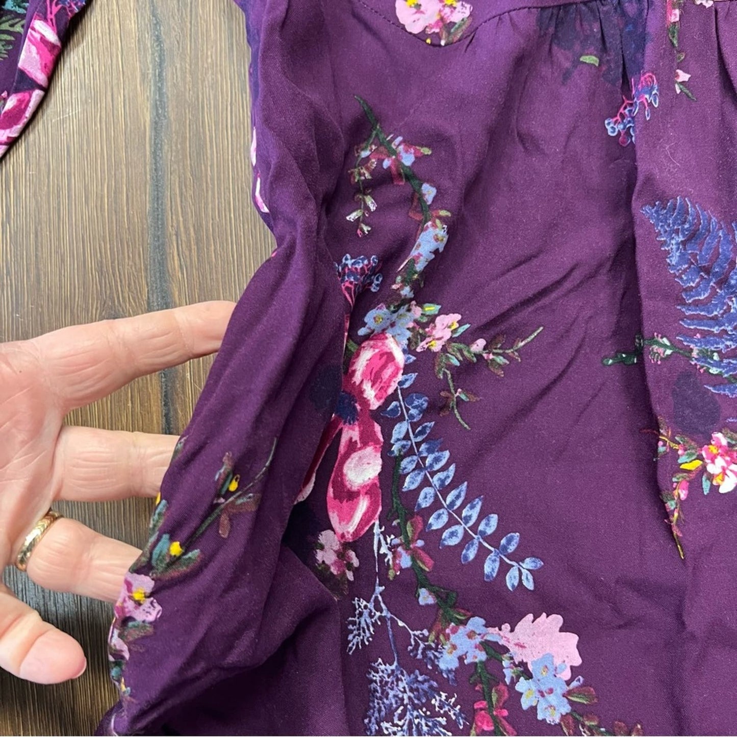 Joules Purple Alison Floral Long Sleeves Midi Dress SZ 8