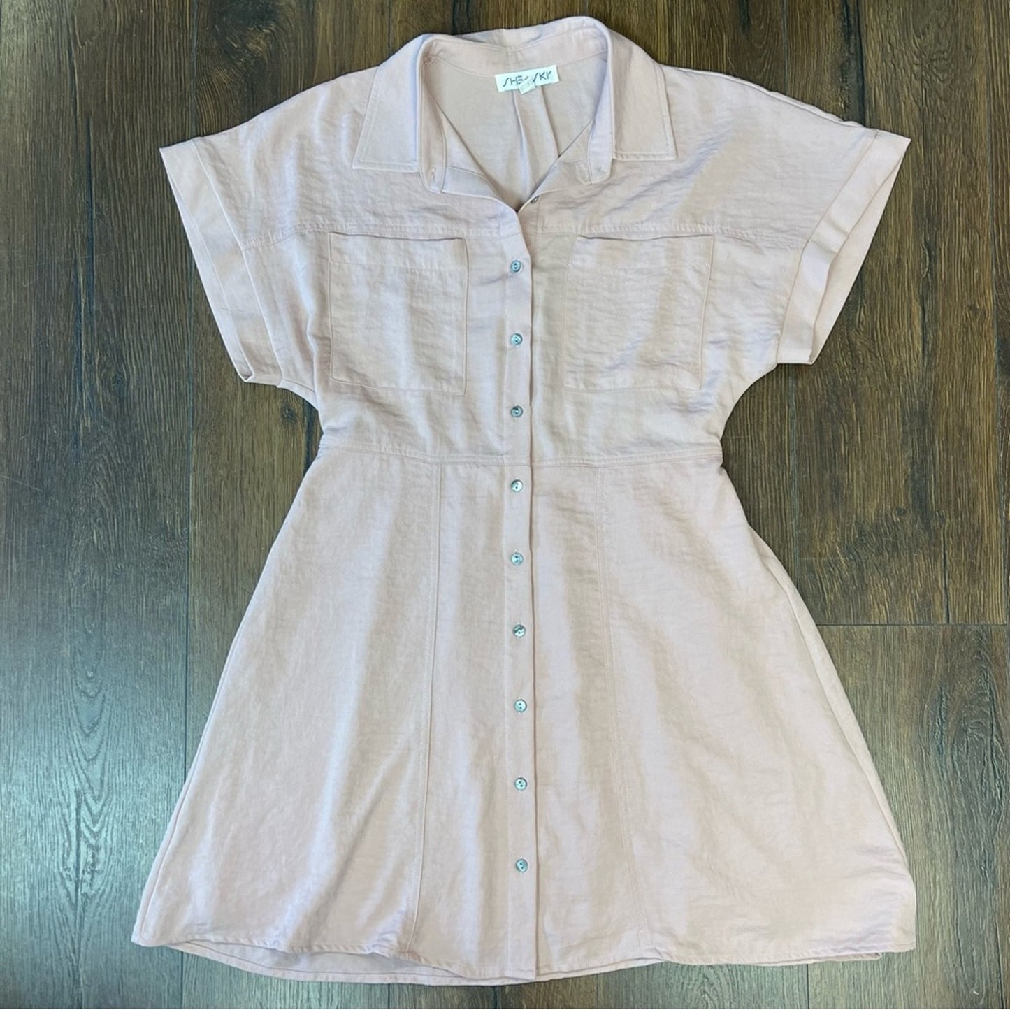 SHE + SKY pink blush button front dress SZ LG