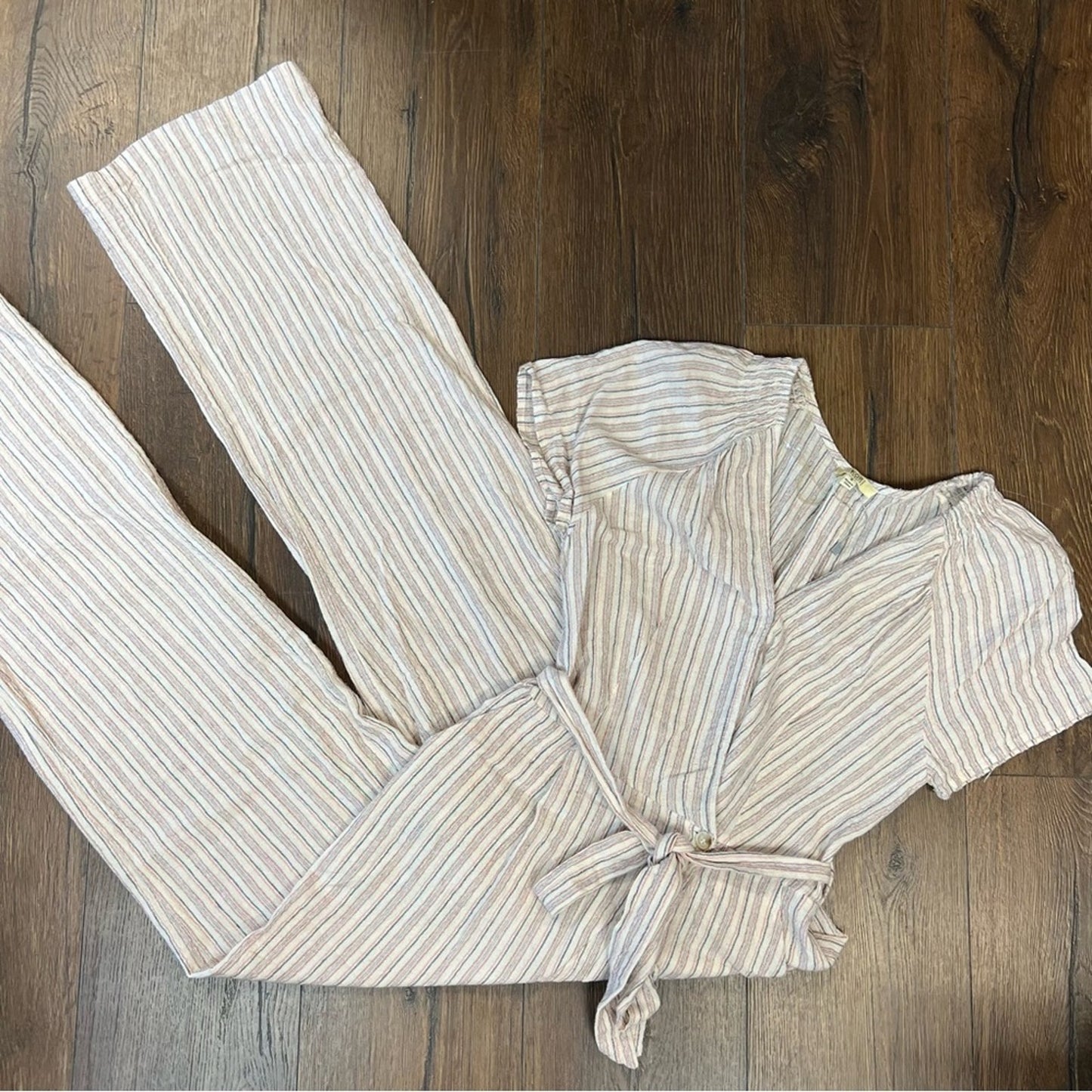 KORI America, pink and blue pinstriped pants suit SZ SM