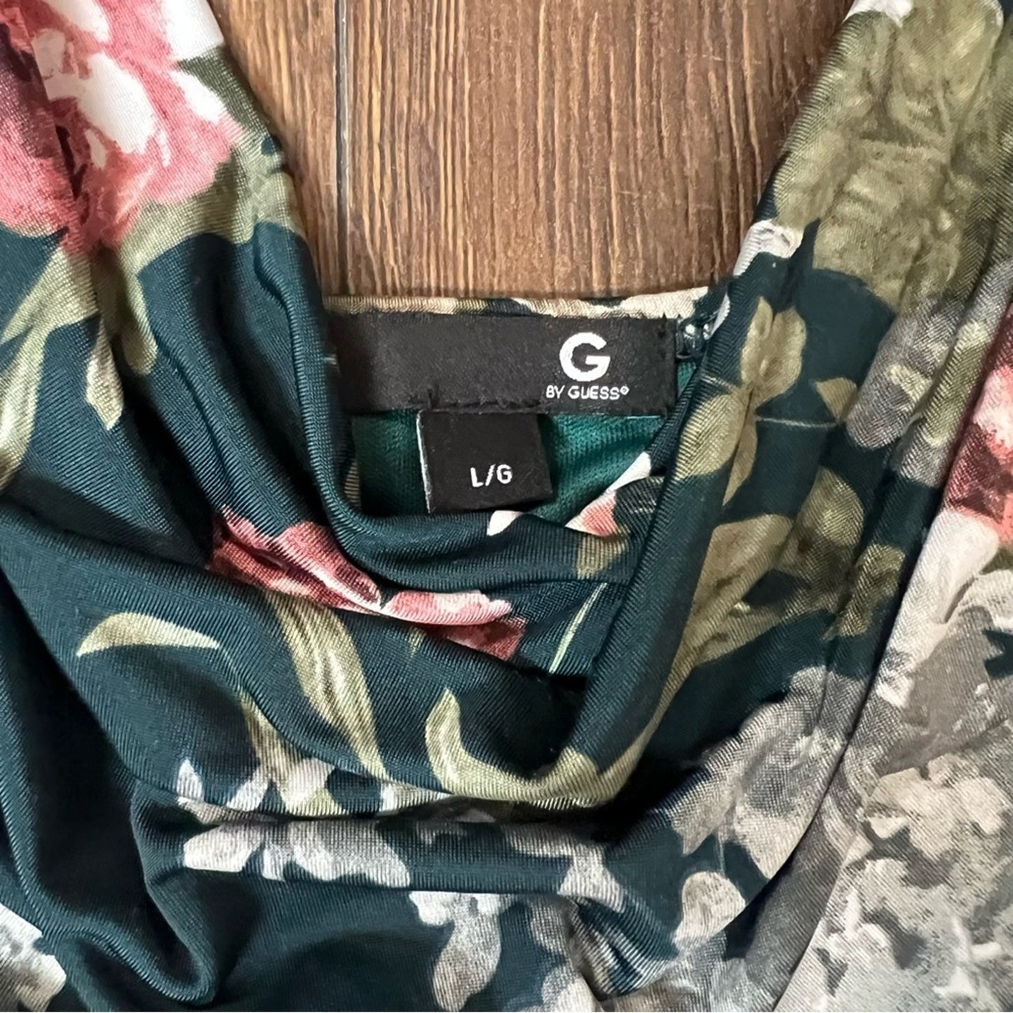 Guess green floral front swag midi dress SZ LG