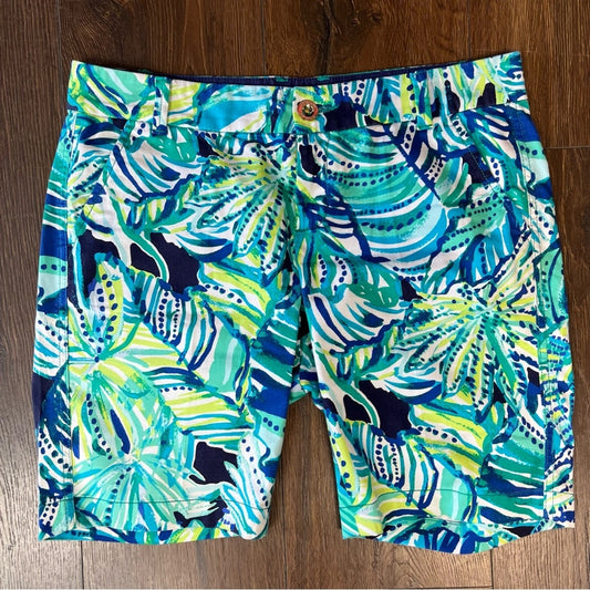 Lilly Pulitzer Madina Stretch Sateen Blue & Green 9” Bermuda SZ 4