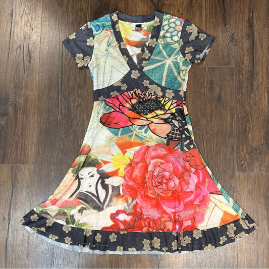 Desigual Viscose Floral Multicolor Tricot Dress SZ SM