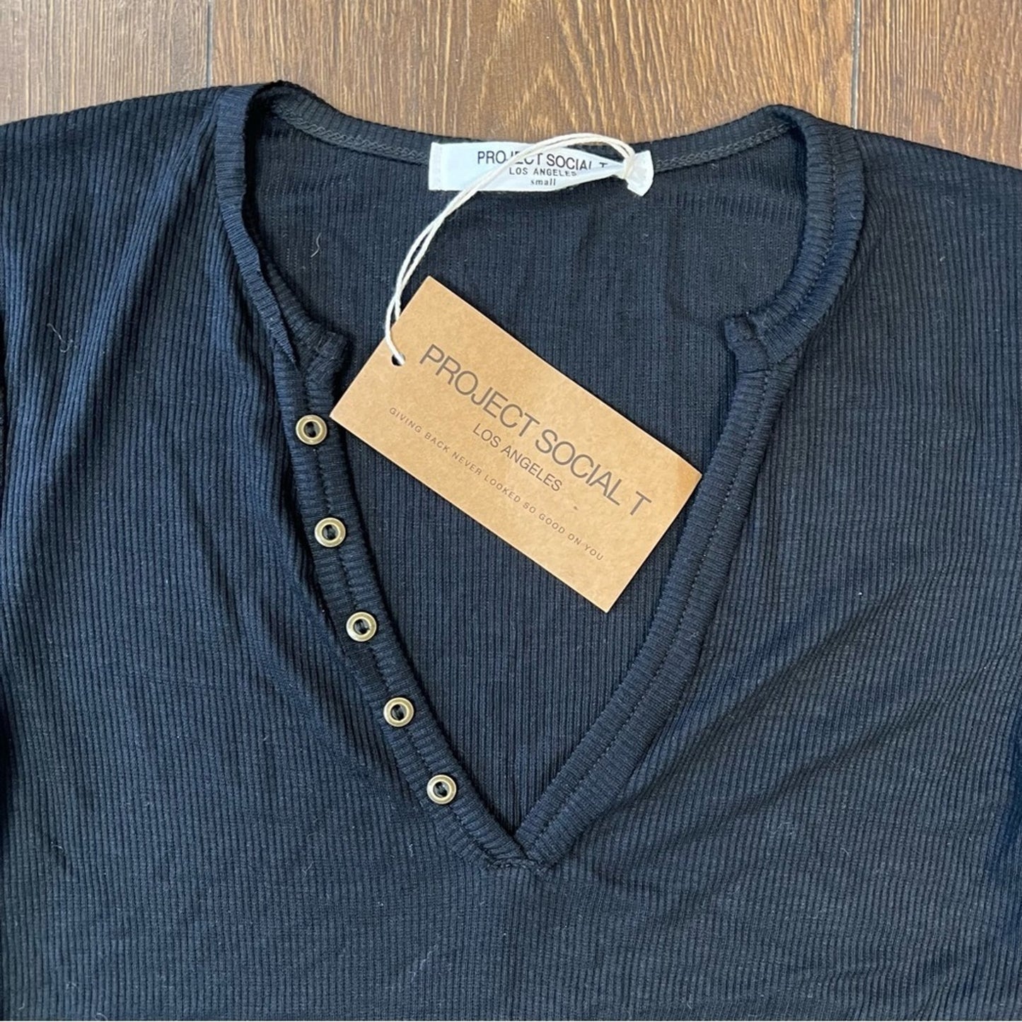 🆕 Project social T Lyla‎ black ribbed Henley SZ SM