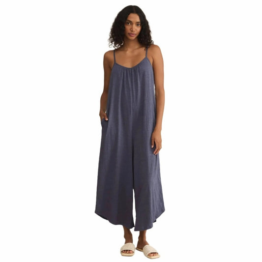 New Z Supply Textured Flared Jumpsuit Blue SZ Med