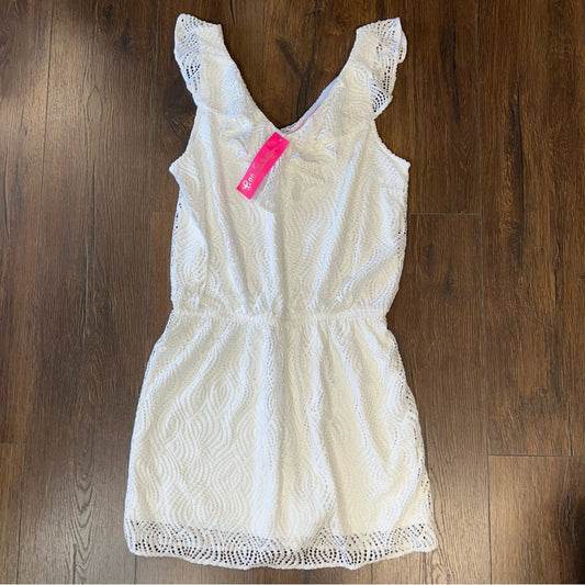 🆕 Lilly Pulitzer Alessa Romper in White Flowing Leaf Lace SZ LG