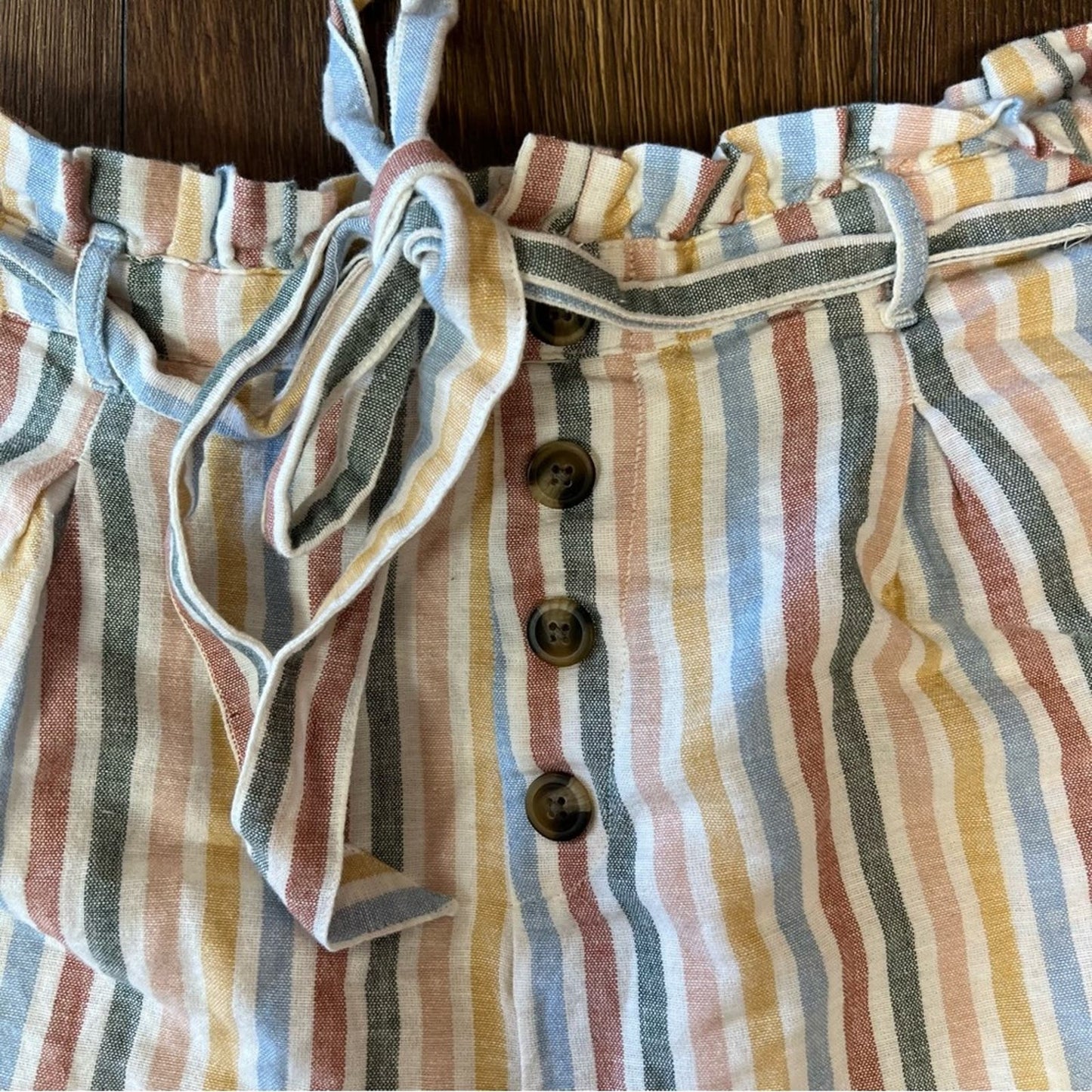 American Eagle High-Waisted Striped Button Front Paperbag Short SZ MED