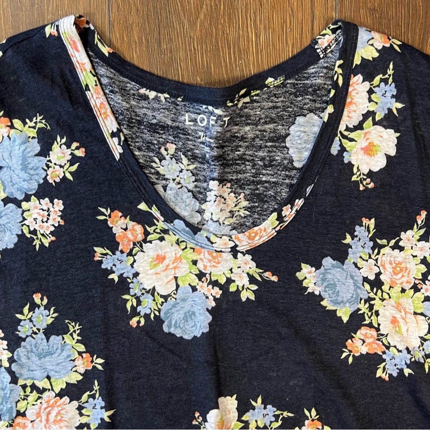 Ann Taylor Blossom Linen Tee SZ MED