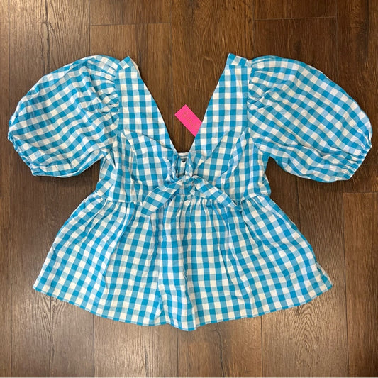 🆕 Lilly Pulitzer Sarafina Gingham turquoise oasis Babydoll Top SZ 8
