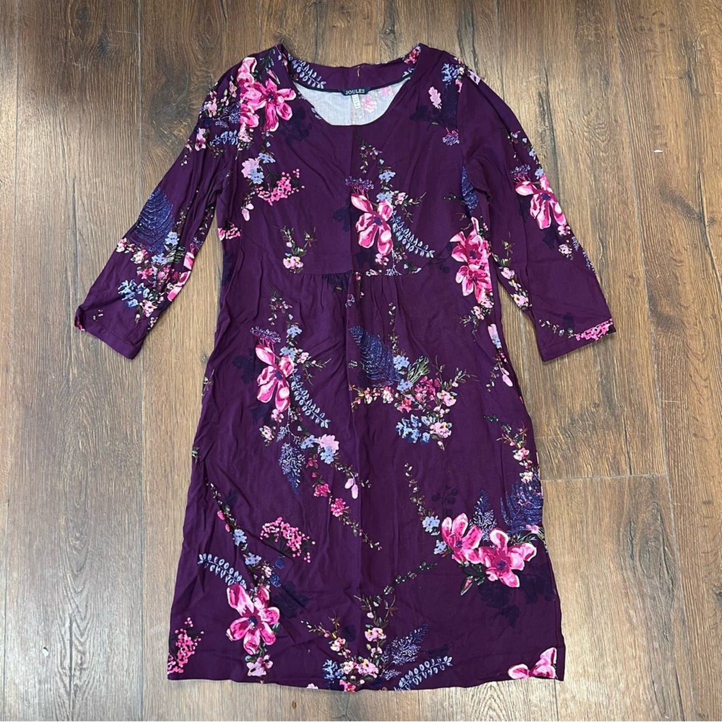 Joules Purple Alison Floral Long Sleeves Midi Dress SZ 8
