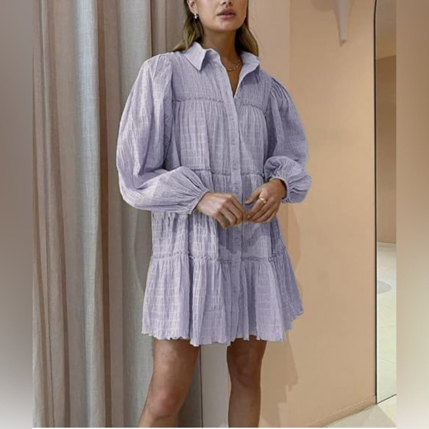Solid Casual Long Sleeve Tunic Dress SZ SM