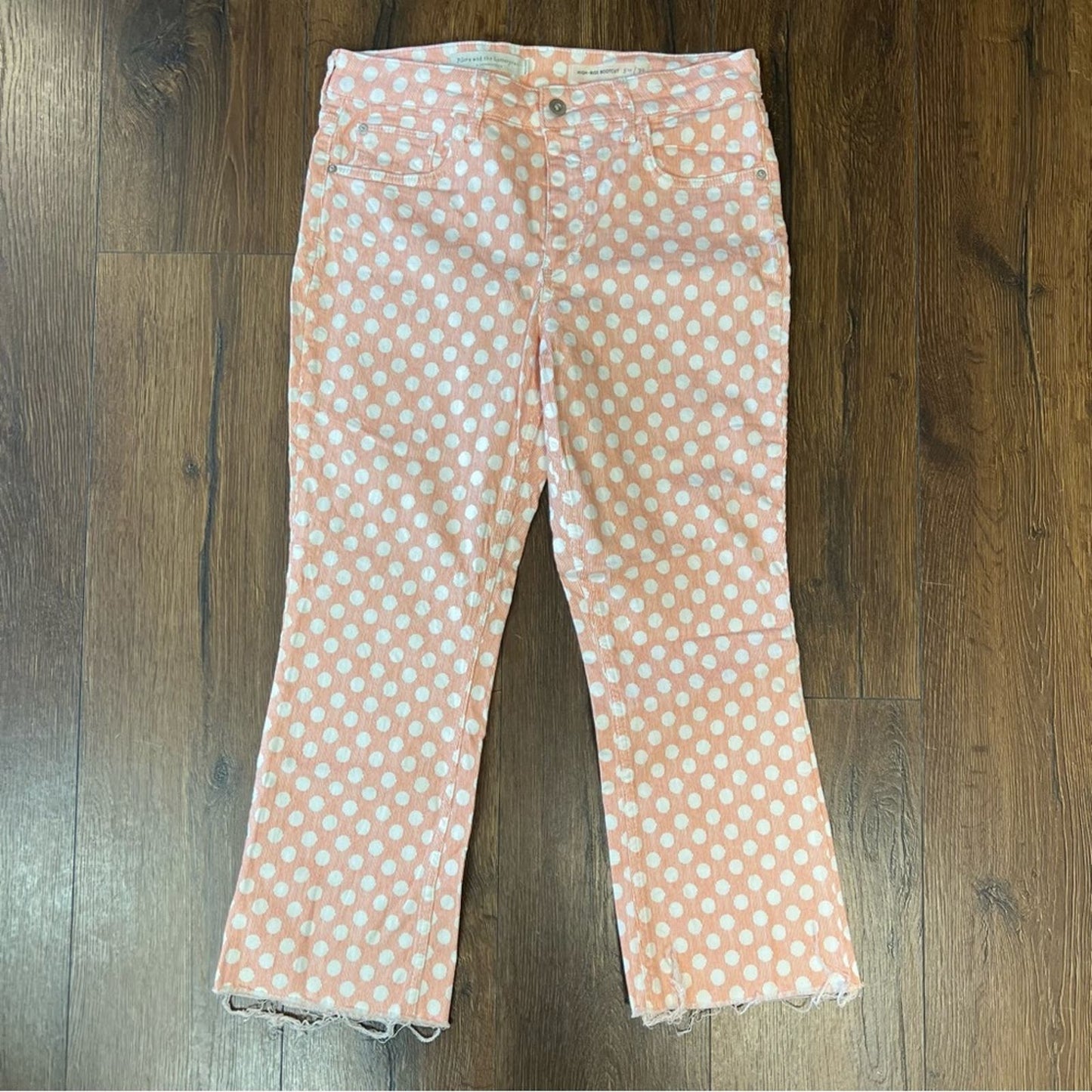 Pilcro Polka Dot High-Rise Bootcut Crop Raw Hem Pants (Anthropologie) SZ 30/10